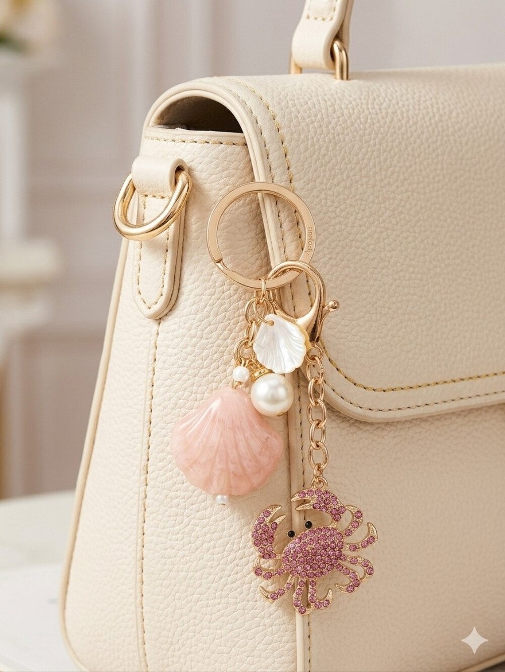 Pink Pearl Shell & Crab Keychain Bagcharm